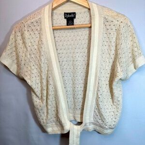 Rafaella Women Knit Vest Blouse Top S 55% Linen 45% Rayon Front Hemline Tie Crop